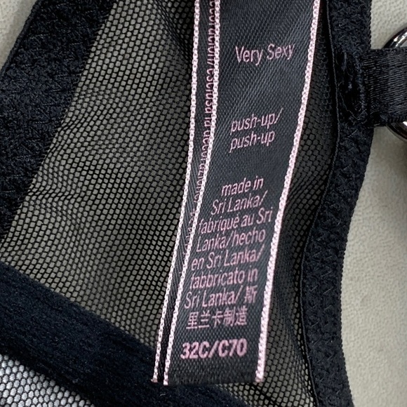 Victoria's Secret Size 32C Bra Very Sexy Push Up Black White Satin Floral Wire - Picture 9 of 9